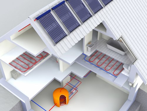 Model of optimized home with underfloor heating pipes